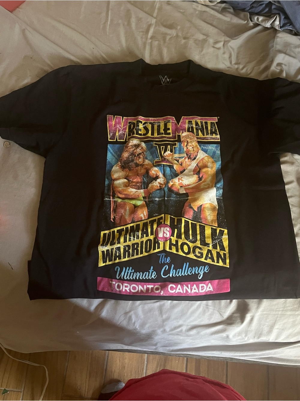 WWE Black WrestleMania Graphic Tee with Yellow & Pink Accents